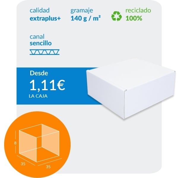 Caja Blanca Automontable con tapa incorporada 35 x 35 x 8 cm - Caja Cartón  Embalaje .Com