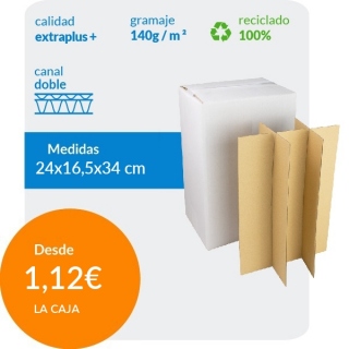 Caja de Cartón para 6 Botellas en Blanco Canal Doble y Separadores 24 x 16,5 x 34 cm