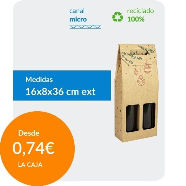 Cajas de Cartón para 2 Botellas Marrón con decoración navideña