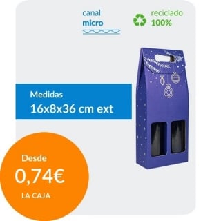 Cajas de Cartón para 2 Botellas Azul con decoración navideña