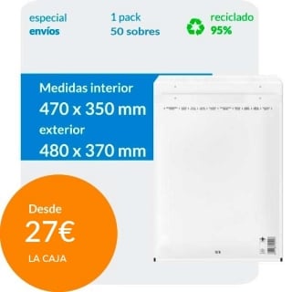 50 Sobres Acolchados con Plástico de Burbujas 47x35 cm - 20/K Blanco
