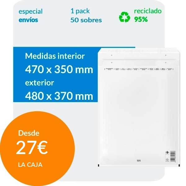 50 Sobres Acolchados con Plástico de Burbujas 47x35 cm - 20/K Blanco