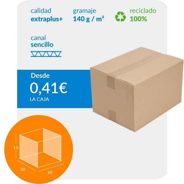 30x20x10 cm Caja de Cartón de Canal Sencillo (4 Solapas) - Caja Cartón  Embalaje .Com
